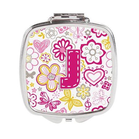 CAROLINES TREASURES Letter J Flowers and Butterflies Pink Compact Mirror CJ2005-JSCM